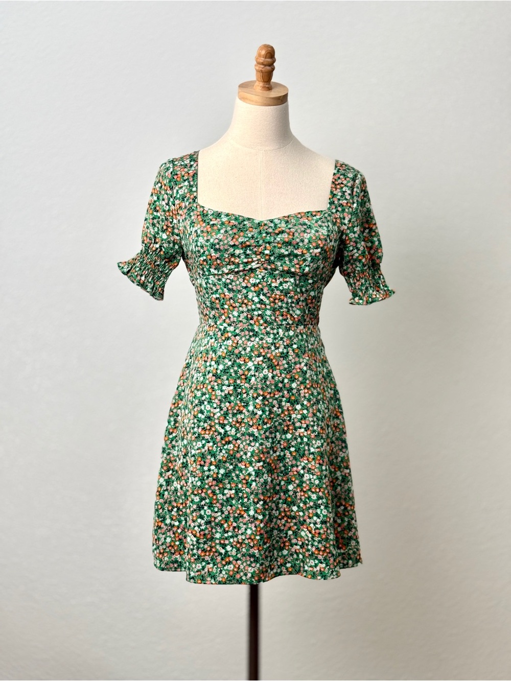 Altar'd State Green Floral Sweetheart Mini Dress Size S